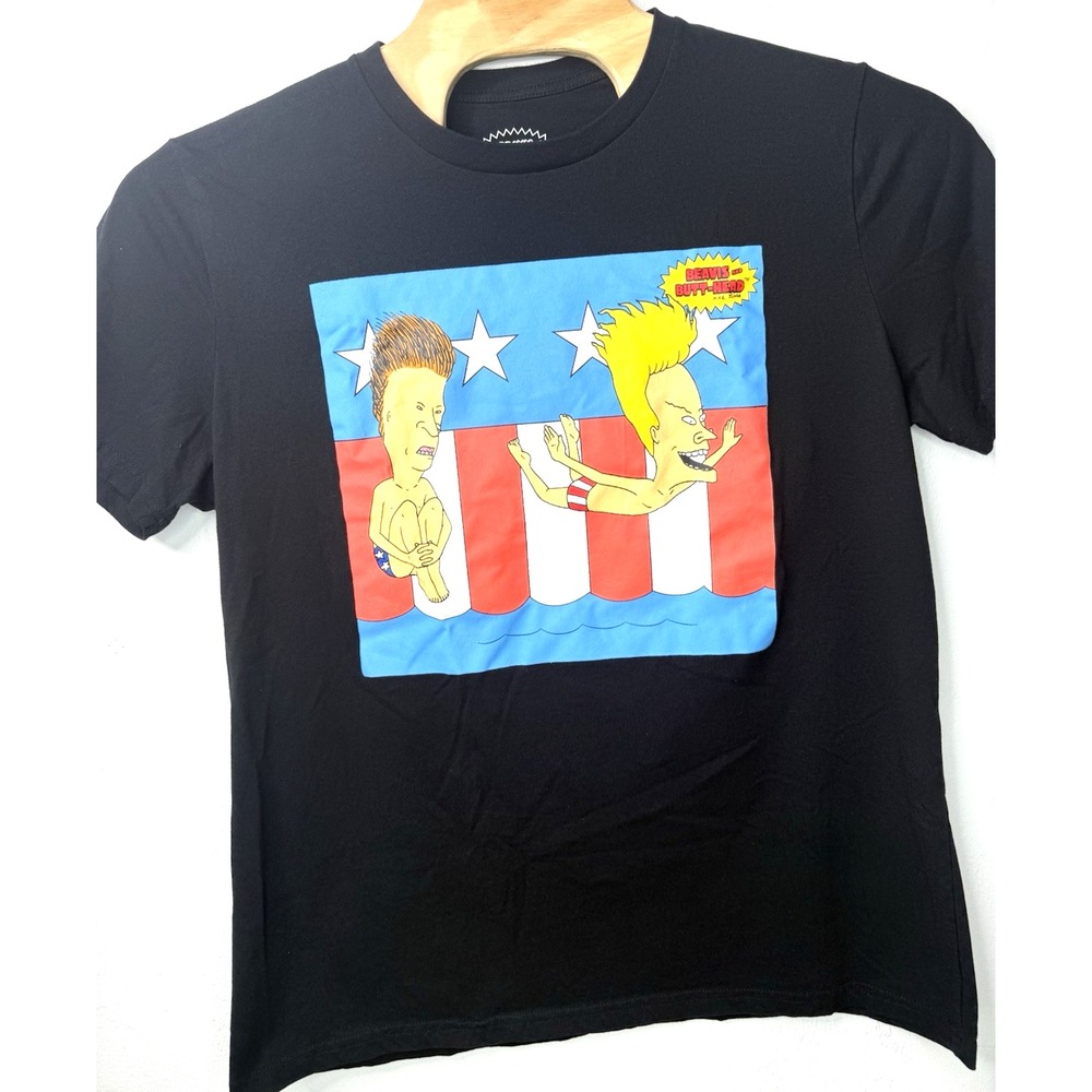 Beavis & Butt-Head T-Shirt 2XL Black MTV 2025 Merica Patriotic Graphic Tee-2324